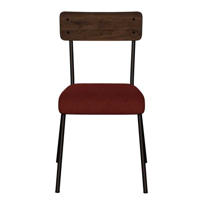 Chaise d’écolier Adulte Suzie bicolore Dossier Stratifié en Bois Foncé & Assise en Feutrine Bordeaux - Pieds Noirs