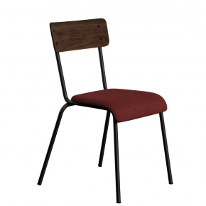 Chaise d’écolier Adulte Suzie bicolore Dossier Stratifié en Bois Foncé & Assise en Feutrine Bordeaux - Pieds Noirs