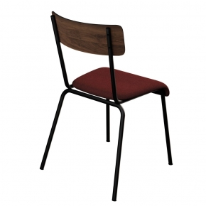 Chaise d’écolier Adulte Suzie bicolore Dossier Stratifié en Bois Foncé & Assise en Feutrine Bordeaux - Pieds Noirs