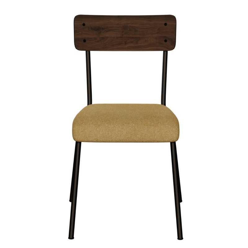 Chaise d’écolier Adulte Suzie bicolore Dossier Stratifié Bois Foncé & Assise en Feutrine Champagne - Pieds Noirs