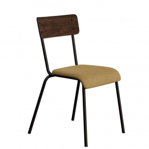 Chaise d’écolier Adulte Suzie bicolore Dossier Stratifié Bois Foncé & Assise en Feutrine Champagne - Pieds Noirs