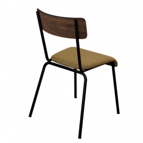 Chaise d’écolier Adulte Suzie bicolore Dossier Stratifié Bois Foncé & Assise en Feutrine Champagne - Pieds Noirs