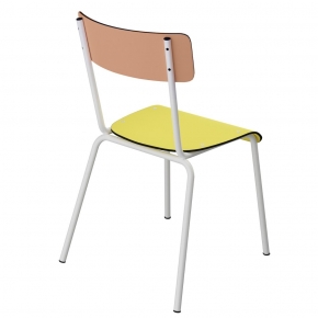 Chaise d’écolier Adulte Suzie bicolore Dossier Stratifié Corail & Assise Jaune Citron - Pieds Blancs