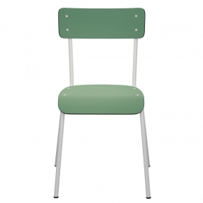 Chaise d’écolier Adulte Suzie Dossier & Assise uni Vert Sauge - Pieds Blancs
