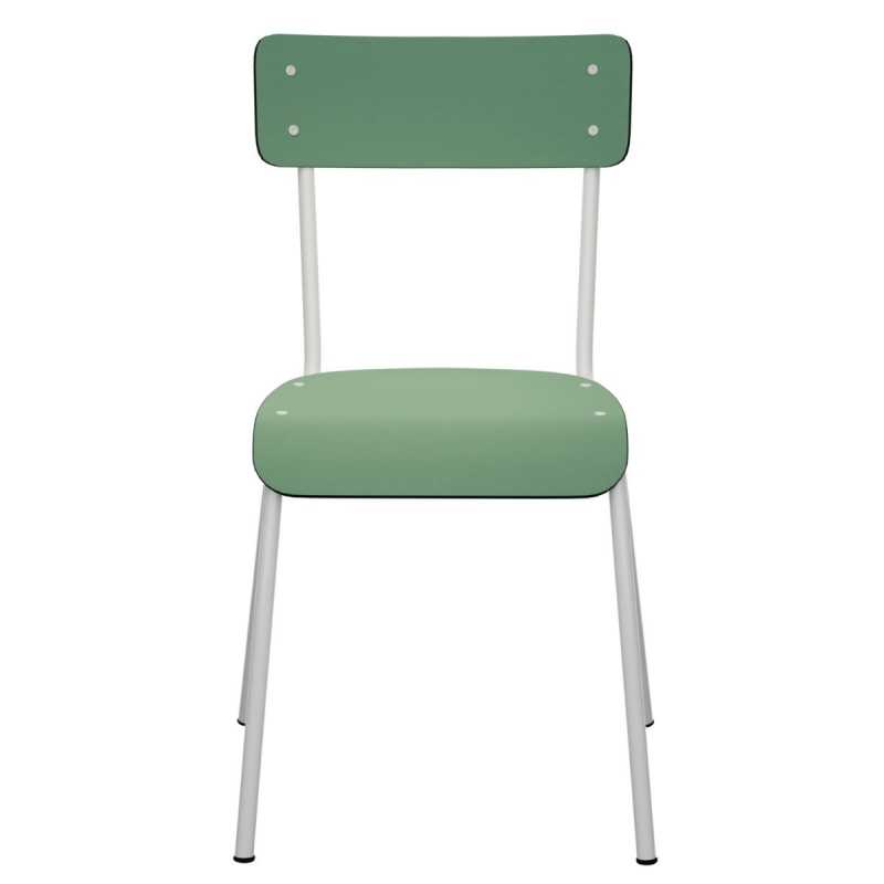 Chaise d’écolier Adulte Suzie Dossier & Assise uni Vert Sauge - Pieds Blancs