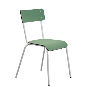 Chaise d’écolier Adulte Suzie Dossier & Assise uni Vert Sauge - Pieds Blancs