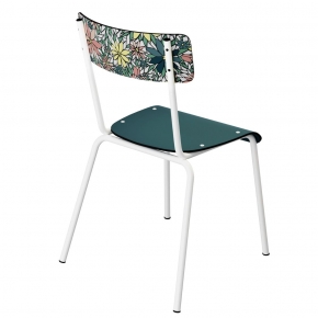 Chaise d’écolier Adulte Suzie Dossier imprimé Happy & Assise Bleu Canard - Pieds Blancs