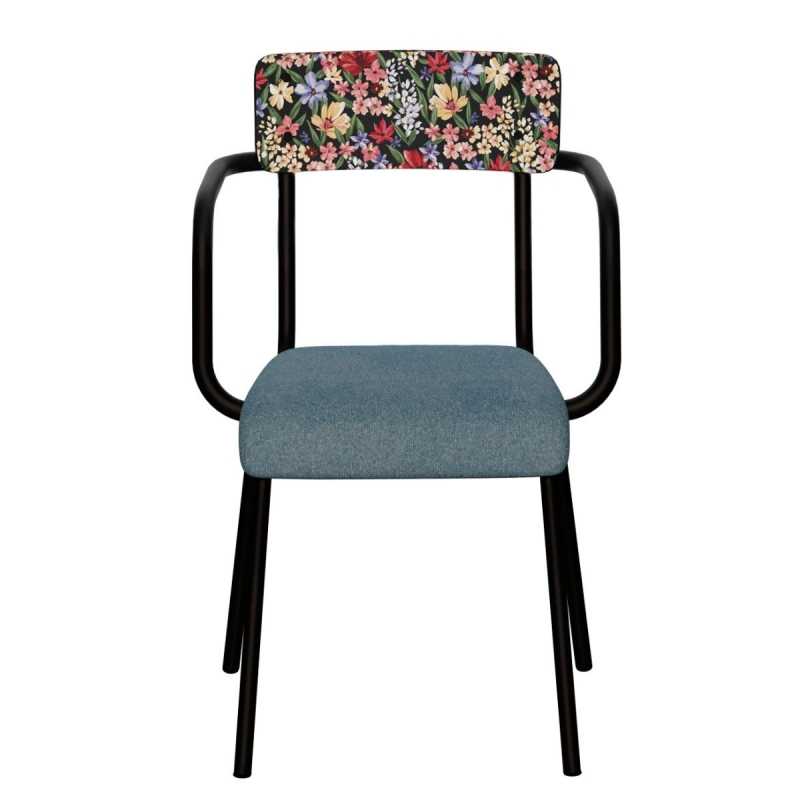 Fauteuil d’écolier Adulte Suzie dossier imprimé Tulum & Assise Feutrine Bleu Minéral - Pieds Noirs