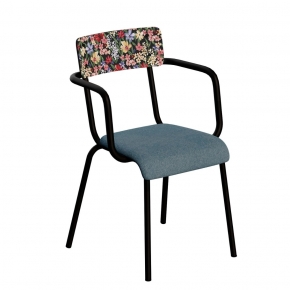 Fauteuil d’écolier Adulte Suzie dossier imprimé Tulum & Assise Feutrine Bleu Minéral - Pieds Noirs