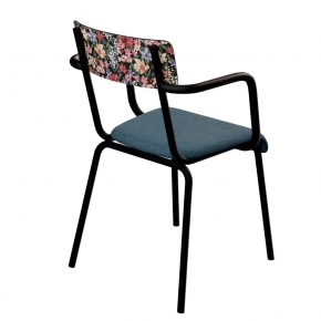 Fauteuil d’écolier Adulte Suzie dossier imprimé Tulum & Assise Feutrine Bleu Minéral - Pieds Noirs