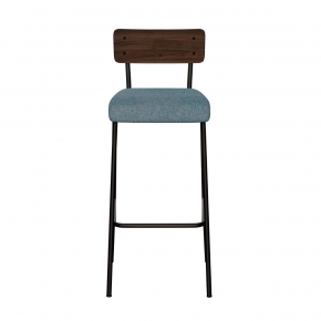 Chaise de bar Suzie 65cm – bicolore stratifié bois foncé & Feutrine Bleu Minéral - Pieds Noirs