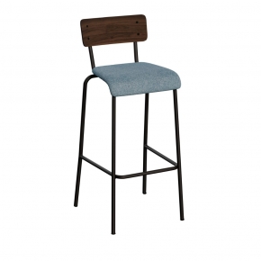 Chaise de bar Suzie 65cm – bicolore stratifié bois foncé & Feutrine Bleu Minéral - Pieds Noirs