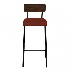 Chaise de Bar Suzie 75cm – Bicolore Dossier Stratifié Bois foncé & Assise en Feutrine Bordeaux - Pieds Noirs