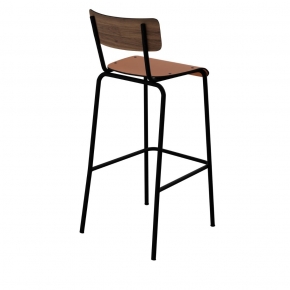 Chaise de bar Suzie 75cm – Bicolore Dossier Stratifié Bois Foncé & Assise Paprika - Pieds Noirs