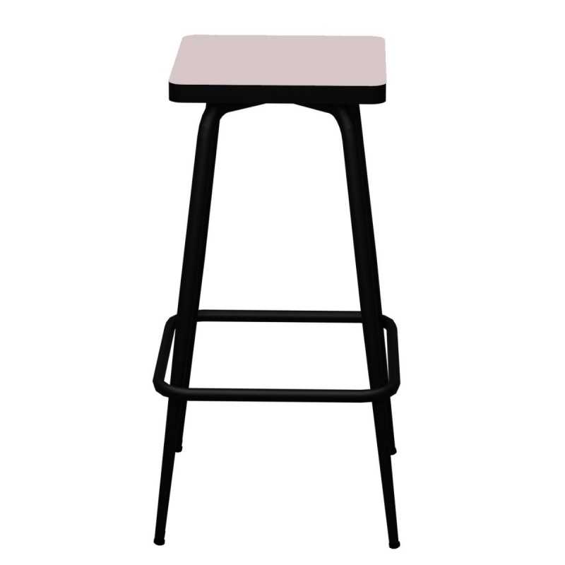 Tabouret de bar Marcel 65 cm - Uni Rose Poudré Pieds Noir