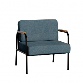 Fauteuil Barnabé - uni Dossier & Assise Feutrine Bleu Minéral - Pieds Noirs