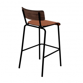 Chaise de bar Suzie 65cm – Bicolore Dossier Stratifié Bois Foncé & Assise Paprika - Pieds Noirs