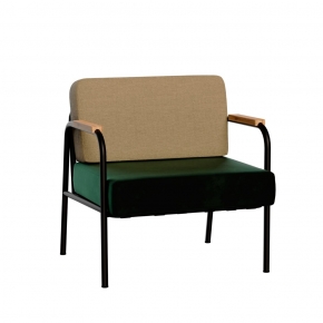 Fauteuil Barnabé - bicolore Dossier Feutrine Champagne & Assise Velours Vert - Pieds Noirs