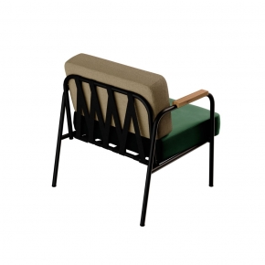 Fauteuil Barnabé - bicolore Feutrine Champagne & Assise Velours Vert Pieds Noirs