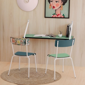Chaise d’écolier Adulte Suzie Dossier & Assise uni Vert Sauge - Pieds Blancs