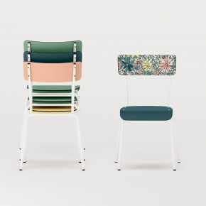 Chaise d’écolier Adulte Suzie bicolore Dossier Stratifié Corail & Assise Jaune Citron - Pieds Blancs