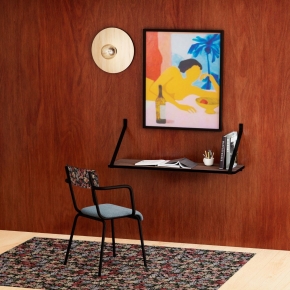 Fauteuil d’écolier Adulte Suzie dossier imprimé Tulum & Assise Feutrine Bleu Minéral - Pieds Noirs