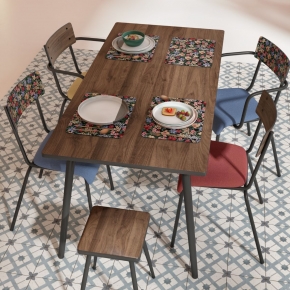 Chaise d’écolier Adulte Suzie dossier imprimé Tulum & Assise Feutrine Bleu Minéral - Pieds Noirs