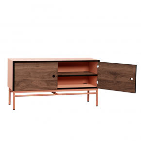 NEW - Meuble bas TV Elienor - Corail/Bois Foncé pieds Terracotta