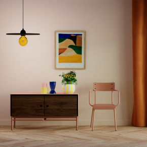 NEW - Meuble bas TV Elienor - Corail/Bois Foncé pieds Terracotta