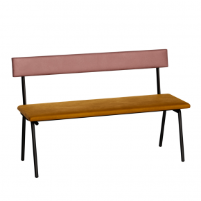 Banc Anita – Dossier Velours Bois De Rose et Assise Ocre - Pieds Noirs