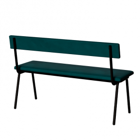 Banc Anita – Dossier et Assise Velours Bleu Canard - Pieds Noirs