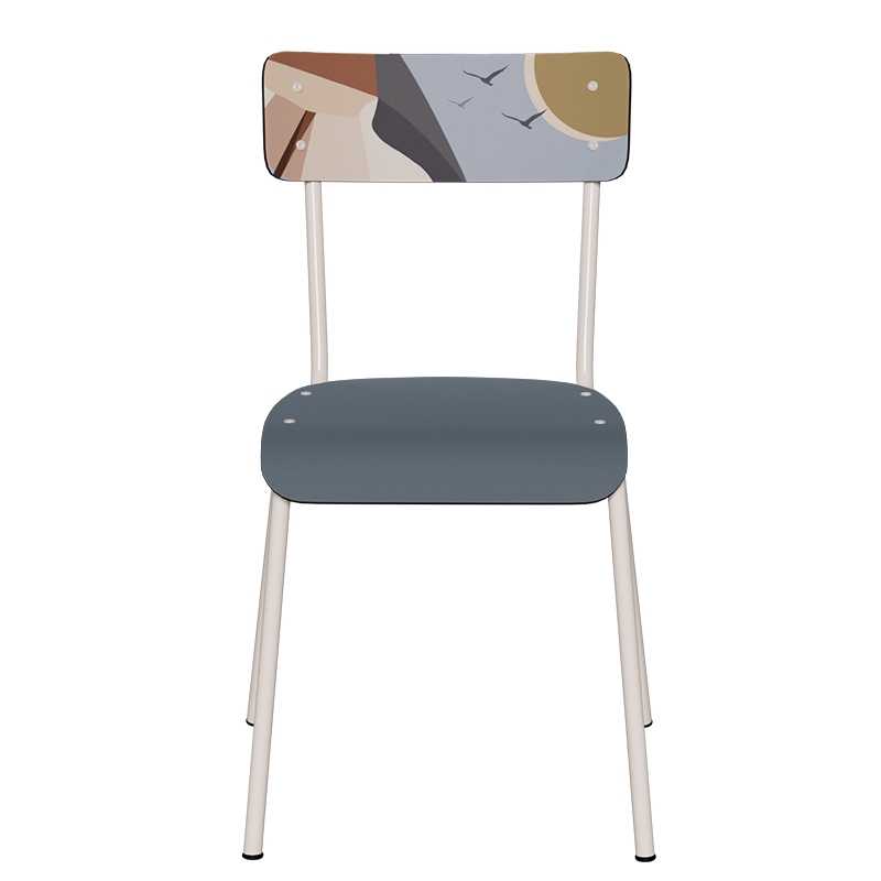 Chaise d’écolier Adulte Suzie bicolore Imprimé Dossier Parasol & Assise Gris Bleu - Pieds Blancs