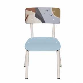 Chaise d’écolier Enfant Little Suzie bicolore – Dossier imprimé Parasol & Assise Bleu Ciel Pieds Blancs