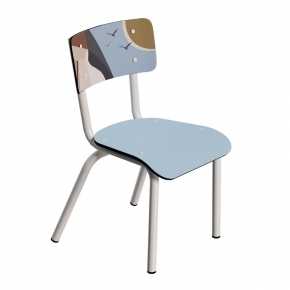 Chaise d’écolier Enfant Little Suzie bicolore – Dossier imprimé Parasol & Assise Bleu Ciel Pieds Blancs