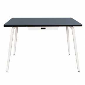 Table Véra avec Tiroir – Stratifié Uni Gris Bleu - Pieds Blancs