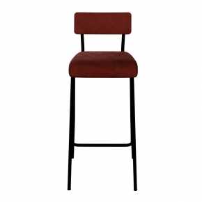 Chaise de Bar Suzie 75cm – Velours Dossier & Assise Bordeaux - Pieds Noirs