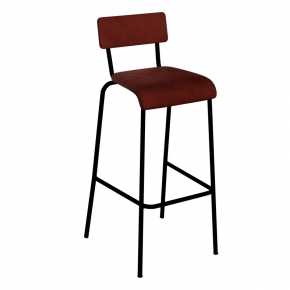 Chaise de Bar Suzie 75cm – Velours Dossier & Assise Bordeaux - Pieds Noirs