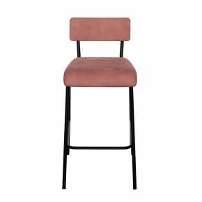 Chaise de Bar Suzie 65cm – Velours Dossier & Assise Bois de Rose - Pieds Noirs