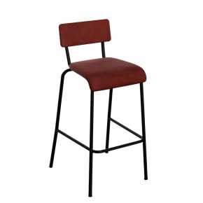 Chaise de Bar Suzie 65cm – Velours Dossier & Assise Bordeaux - Pieds Noirs