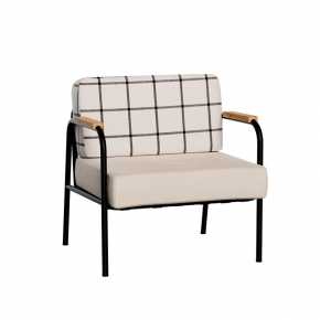 Fauteuil Barnabé – uni Dossier Coton Carreaux & Assise Velours Ecru - Pieds Noirs