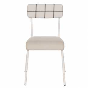 Chaise d’écolier Adulte Suzie Dossier Coton Carreaux & Assise Velours Écru - Pieds Blancs