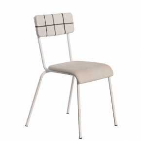 Chaise d’écolier Adulte Suzie Dossier Coton Carreaux & Assise Velours Écru - Pieds Blancs