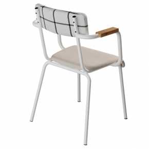 Fauteuil d’écolier Adulte Suzie en formica – Bi-matière Dossier Coton Carreaux & Assise Velours Écru - Pieds Blancs