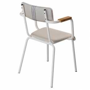 Fauteuil d’écolier Adulte Suzie en formica – Bi-matière Dossier Coton One Stripe & Assise Velours Écru - Pieds Blancs