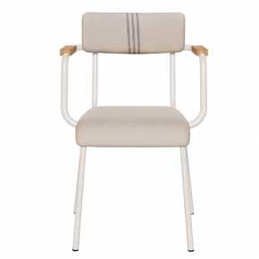 Fauteuil d’écolier Adulte Suzie en formica – Bi-matière Dossier Coton One Stripe & Assise Velours Écru - Pieds Blancs