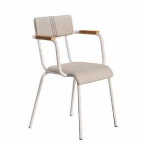 Fauteuil d’écolier Adulte Suzie en formica – Bi-matière Dossier Coton One Stripe & Assise Velours Écru - Pieds Blancs