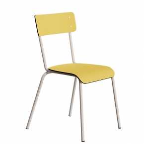 Chaise d’écolier Adulte Suzie Stratifié Dossier & Assise uni Jaune Citron - Pieds Blancs