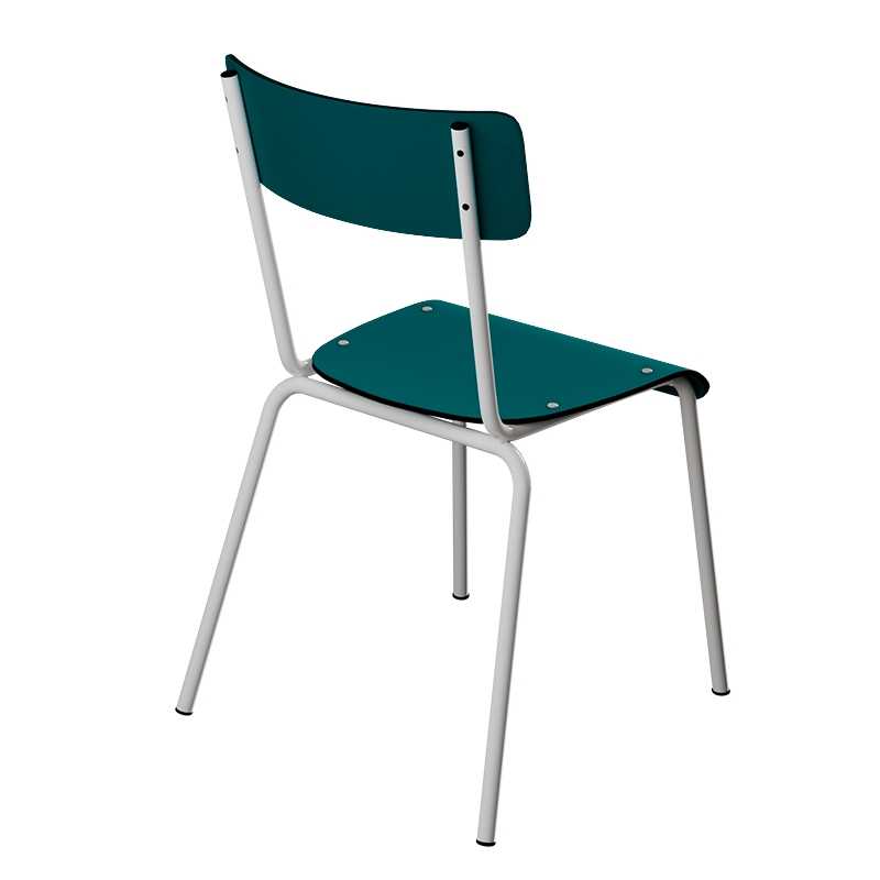 Chaise d’écolier Adulte Suzie Stratifié Dossier & Assise uni Bleu Canard - Pieds Blancs