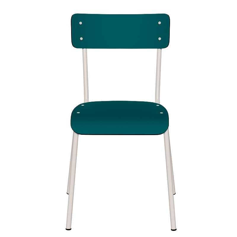 Chaise d’écolier Adulte Suzie Stratifié Dossier & Assise uni Bleu Canard - Pieds Blancs