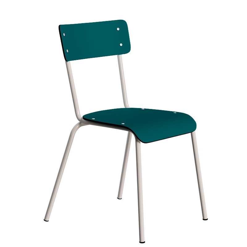 Chaise d’écolier Adulte Suzie Stratifié Dossier & Assise uni Bleu Canard - Pieds Blancs